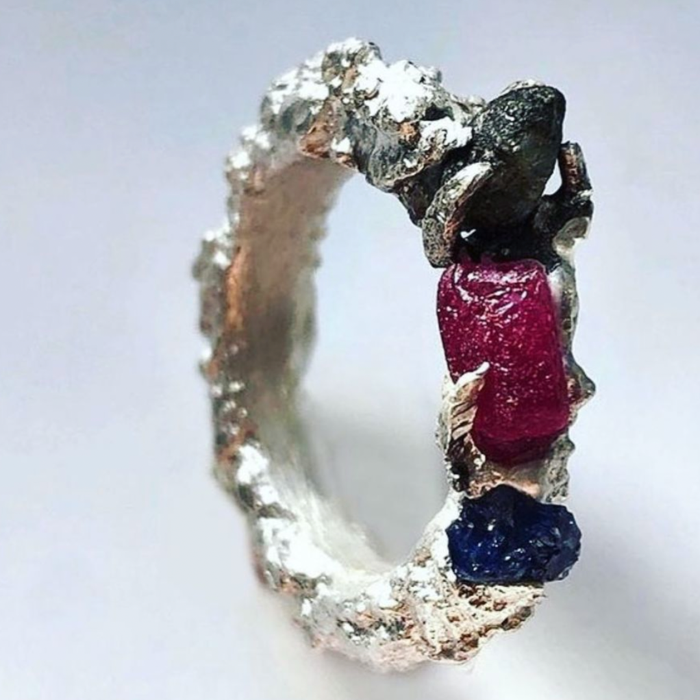 Rough rubies and sapphires ring